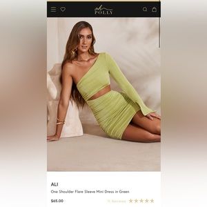 Oh Polly - ALI One Shoulder Flare Sleeve Mini Dress in Green